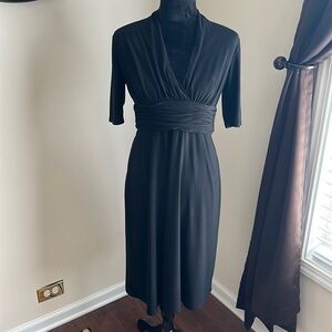 Kim Rogers Faux Wrap Waist Midi Black Dress